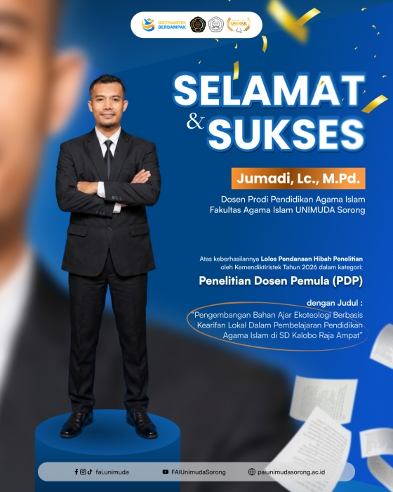 Dosen PAI UNIMUDA Sorong Lolos Pendanaan Penelitian Dosen Pemula (PDP)